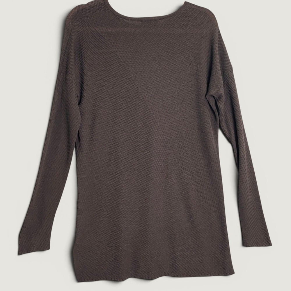 Eileen Fisher Ribbed Tunic Sweater Chocolate Brown XS Fall Layering